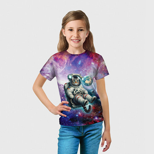 Детская футболка Brave cat in space - ai art / 3D-принт – фото 5