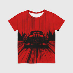 Футболка детская Спорткар на красном фоне, цвет: 3D-принт