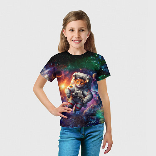 Детская футболка Котик бравый космонавт - неон / 3D-принт – фото 5