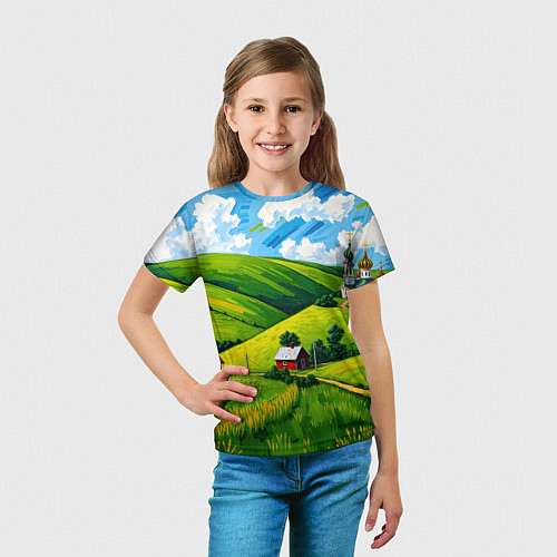 Детская футболка Русская деревенька / 3D-принт – фото 5