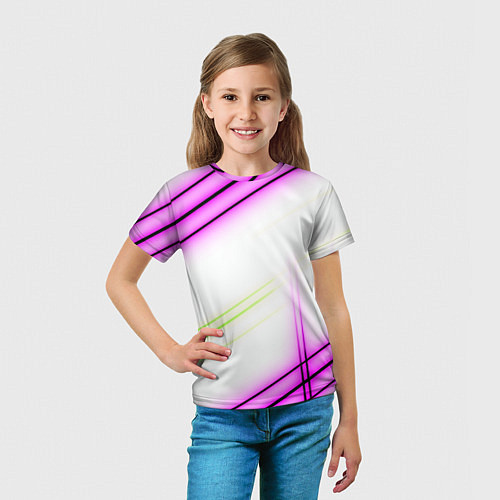 Детская футболка Green white pink line / 3D-принт – фото 5