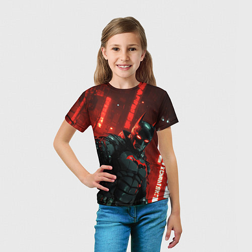 Детская футболка Черный Бэтмен на фоне красного города / 3D-принт – фото 5