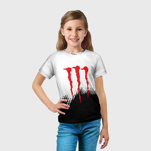Детская футболка Monster energy чёрно белые краски / 3D-принт – фото 5