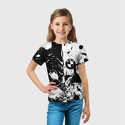 Детская футболка BMW черно белые краски / 3D-принт – фото 5
