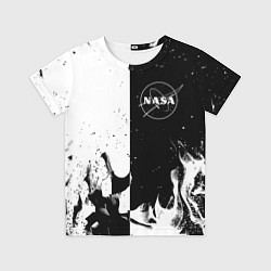 Футболка детская Nasa черно белый огонь, цвет: 3D-принт