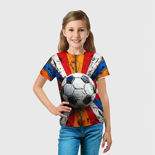 Детская футболка Футбольный мяч в ярких линиях / 3D-принт – фото 5