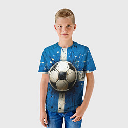 Футболка детская Футбольный мяч на синем, цвет: 3D-принт — фото 2