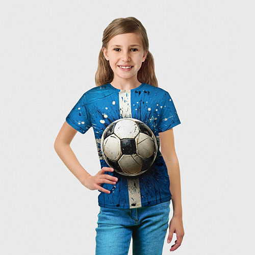 Детская футболка Футбольный мяч на синем / 3D-принт – фото 5