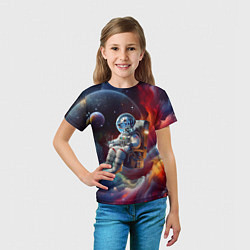 Футболка детская Космонавт далматинец в неоновой галактике, цвет: 3D-принт — фото 2