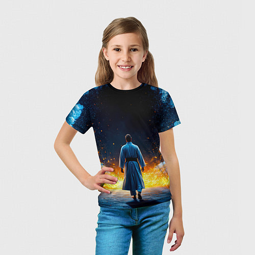 Детская футболка Айкидоист в огне и синий дым / 3D-принт – фото 5
