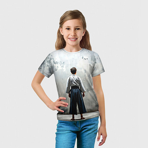 Детская футболка Боец айкидо на сером / 3D-принт – фото 5