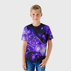 Футболка детская Силуэты цветов на темном фоне - фиолетовое свечени, цвет: 3D-принт — фото 2