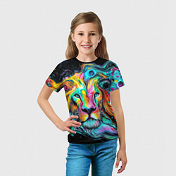 Футболка детская Абстрактная морда льва - яркие психоделические цве, цвет: 3D-принт — фото 2