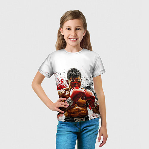 Детская футболка Тайский боксер на белом / 3D-принт – фото 5