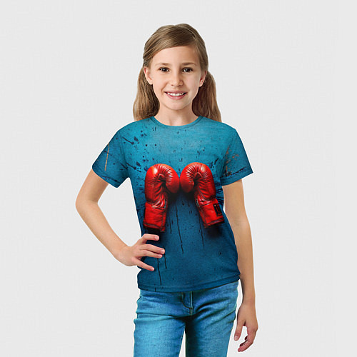 Детская футболка Бойцовские перчатки на синем / 3D-принт – фото 5