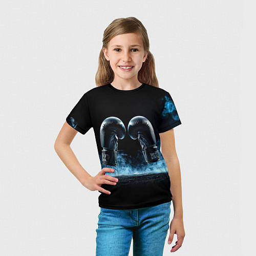 Детская футболка Черные бойцовские перчатки в дыму / 3D-принт – фото 5
