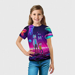 Футболка детская Морти и Рик на планете неоновых сказочных грибов, цвет: 3D-принт — фото 2
