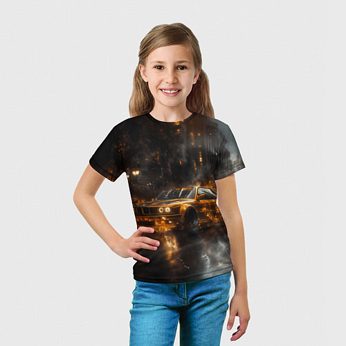 Детская футболка Желтый БМВ в огне / 3D-принт – фото 5