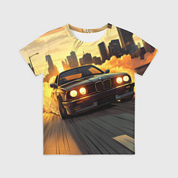 Футболка детская БМВ на фоне заката, цвет: 3D-принт