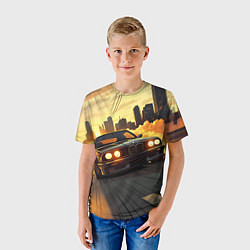 Футболка детская БМВ на фоне заката, цвет: 3D-принт — фото 2