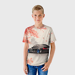 Футболка детская Черная БМВ и сакура, цвет: 3D-принт — фото 2