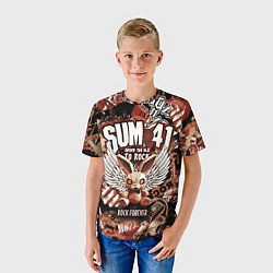 Футболка детская Sum 41 на фоне кролика и гитар, цвет: 3D-принт — фото 2