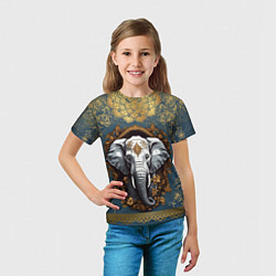 Футболка детская Слон лотос и золотая мандала, цвет: 3D-принт — фото 2