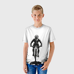 Футболка детская Велосипедист чб, цвет: 3D-принт — фото 2