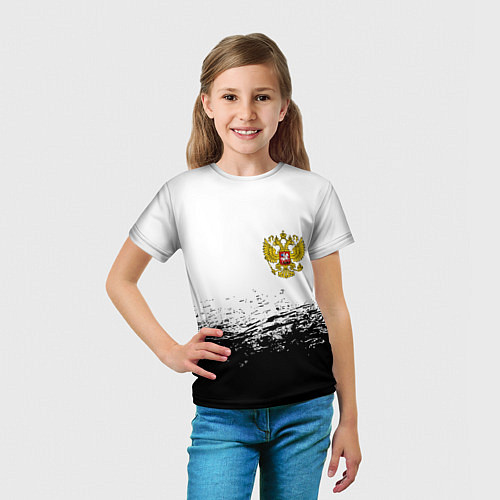 Детская футболка Россия черно белые краски / 3D-принт – фото 5
