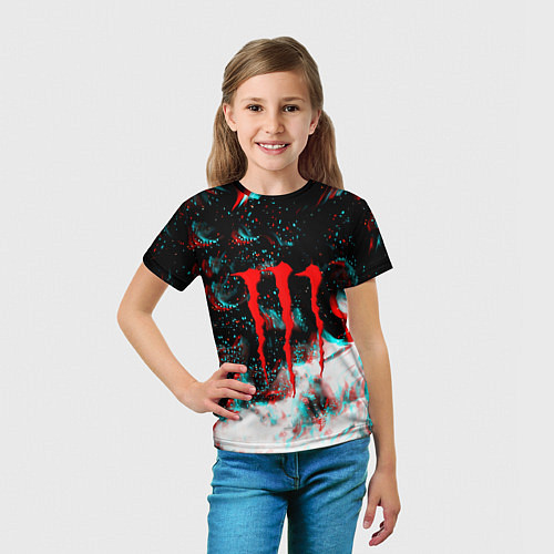 Детская футболка Monster energy огонь глитч / 3D-принт – фото 5