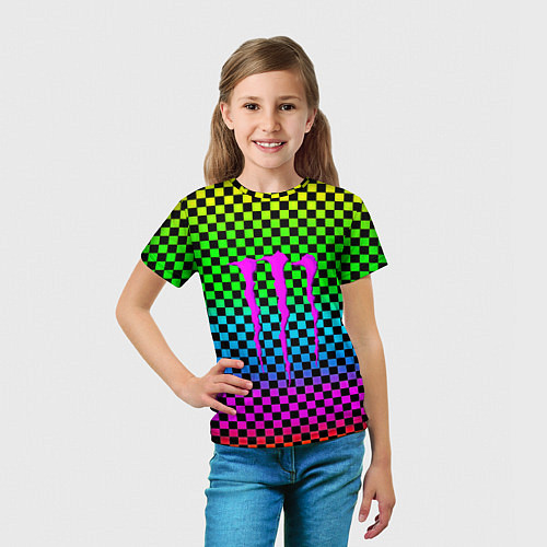 Детская футболка Monster energy неоновая клетка / 3D-принт – фото 5