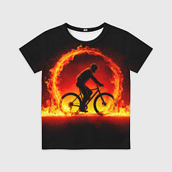 Футболка детская Трековый велосипедист в огне, цвет: 3D-принт