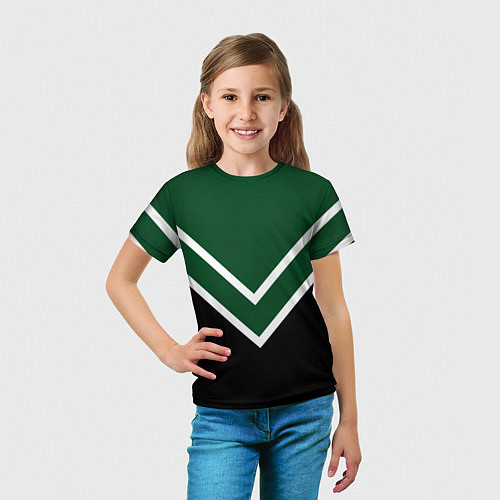 Детская футболка Зелёный с чёрным и белые полосы / 3D-принт – фото 5