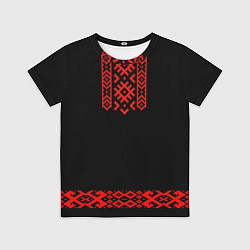 Футболка детская Славянский узор и орнамент на черном - вышиванка р, цвет: 3D-принт