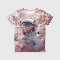 Футболка детская Космонавт в весенних листьях, цвет: 3D-принт