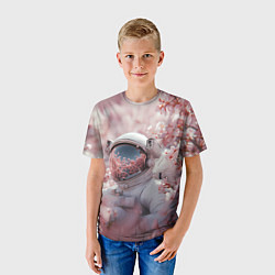Футболка детская Космонавт в весенних листьях, цвет: 3D-принт — фото 2