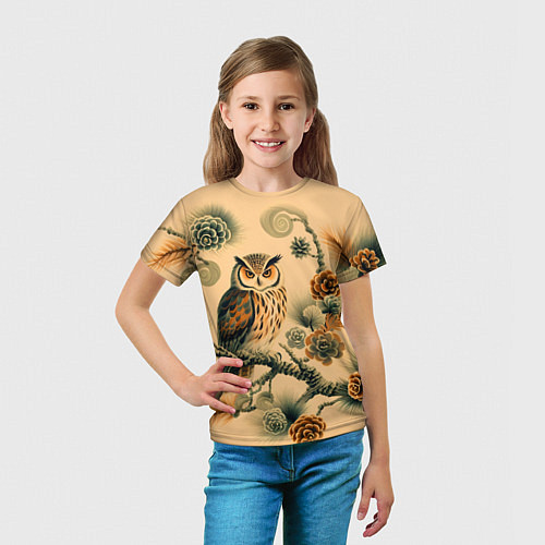 Детская футболка Сова на ветке сосны / 3D-принт – фото 5
