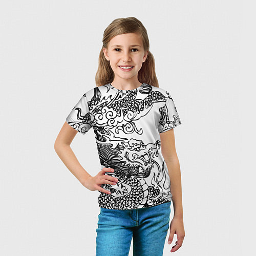 Детская футболка Татуировка дракона на белом / 3D-принт – фото 5