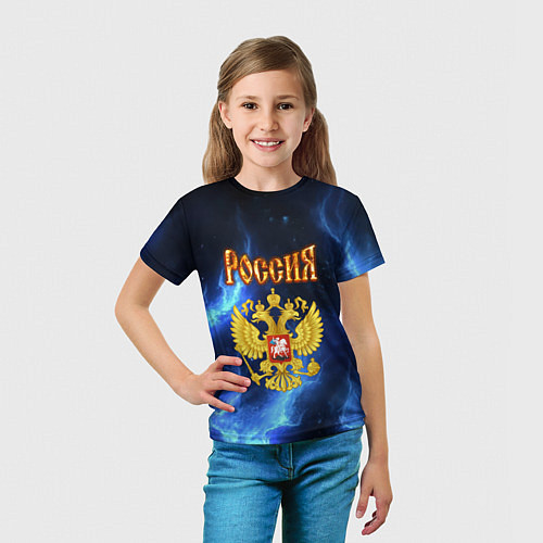 Детская футболка Герб России - синее пламя / 3D-принт – фото 5