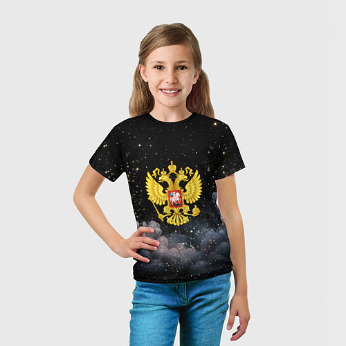 Детская футболка Герб России на черном небе / 3D-принт – фото 5