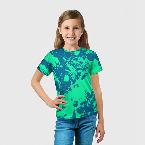 Детская футболка Сине-зелёный абстракция краски / 3D-принт – фото 5