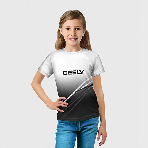 Детская футболка Geely градиент из белого в тёмный с полосами / 3D-принт – фото 5