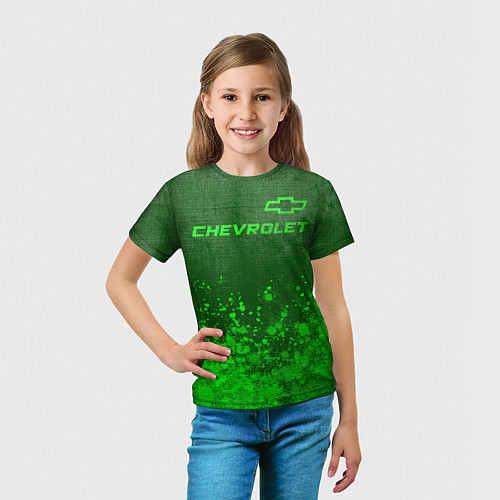 Детская футболка Chevrolet - green gradient посередине / 3D-принт – фото 5
