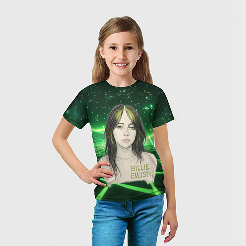 Детская футболка Билли Айлиш нарисована с зелеными волосами / 3D-принт – фото 5