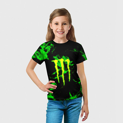 Детская футболка Monster energy кислотное лого огонь / 3D-принт – фото 5