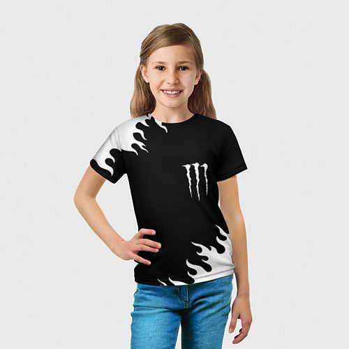 Детская футболка Monster energy белый огонь / 3D-принт – фото 5