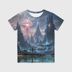 Футболка детская Фантастический мир с медузами и озеро у гор, цвет: 3D-принт
