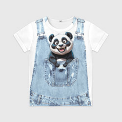 Футболка детская Панда в кармашке комбинезона, цвет: 3D-принт