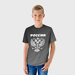 Футболка детская Россия герб тёмно-серый текстурный с полосой, цвет: 3D-принт — фото 2