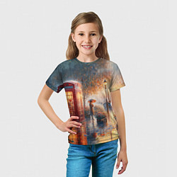 Футболка детская Красная телефонная будка на набережной, цвет: 3D-принт — фото 2